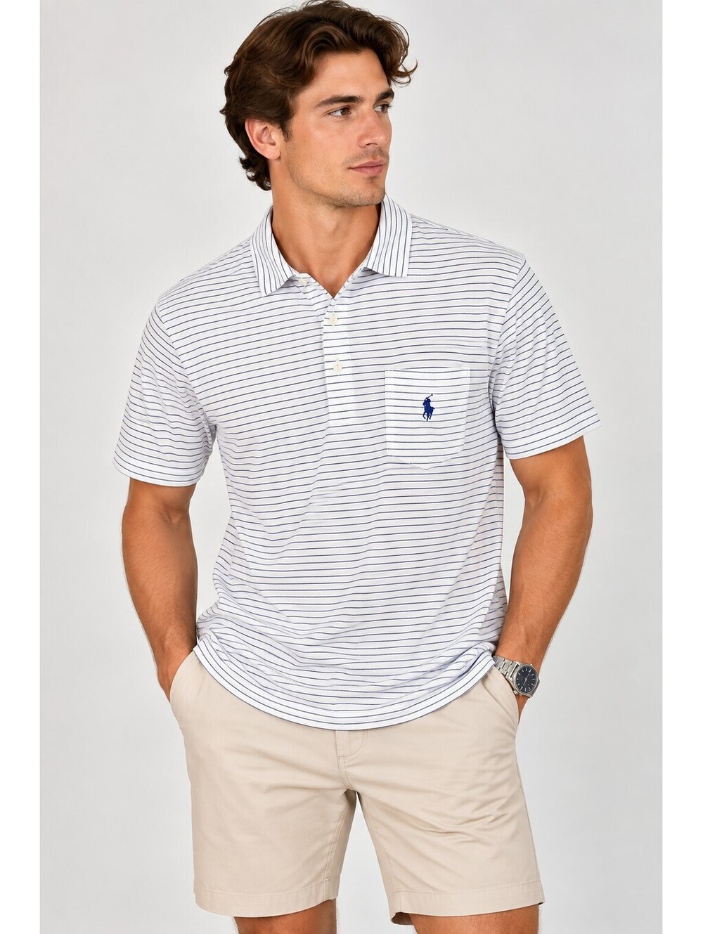 Polo Golf Ralph Lauren Men’s M Stretch Lisle Striped Polo Shirt White Blue